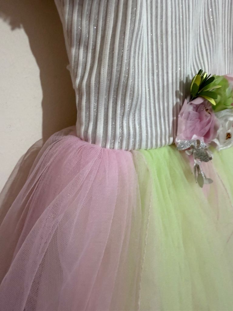 Kids Party Dress with Tulle Skirt – Pink, Green & White