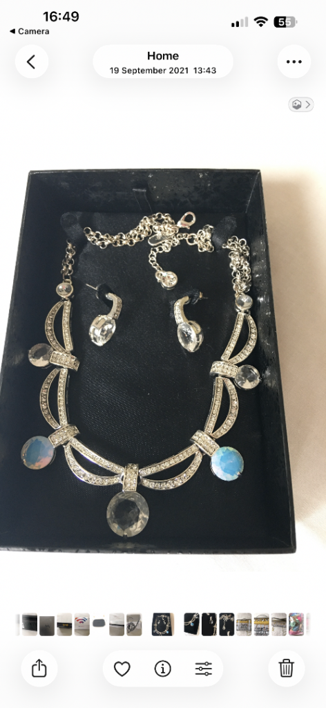 Silver-Tone Necklace & Earring Set with Rhinestones