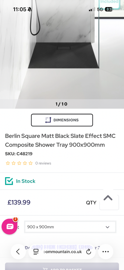 900mm black shower tray and pivot door