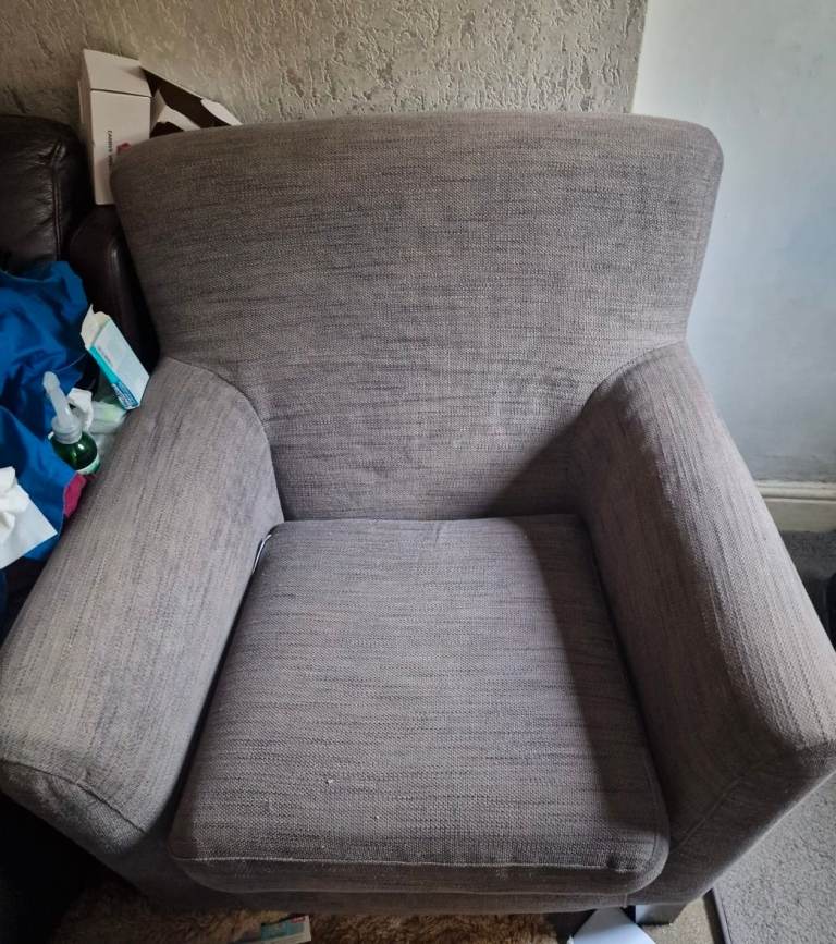 Comfortable Grey Fabric Armchair – Good Condition