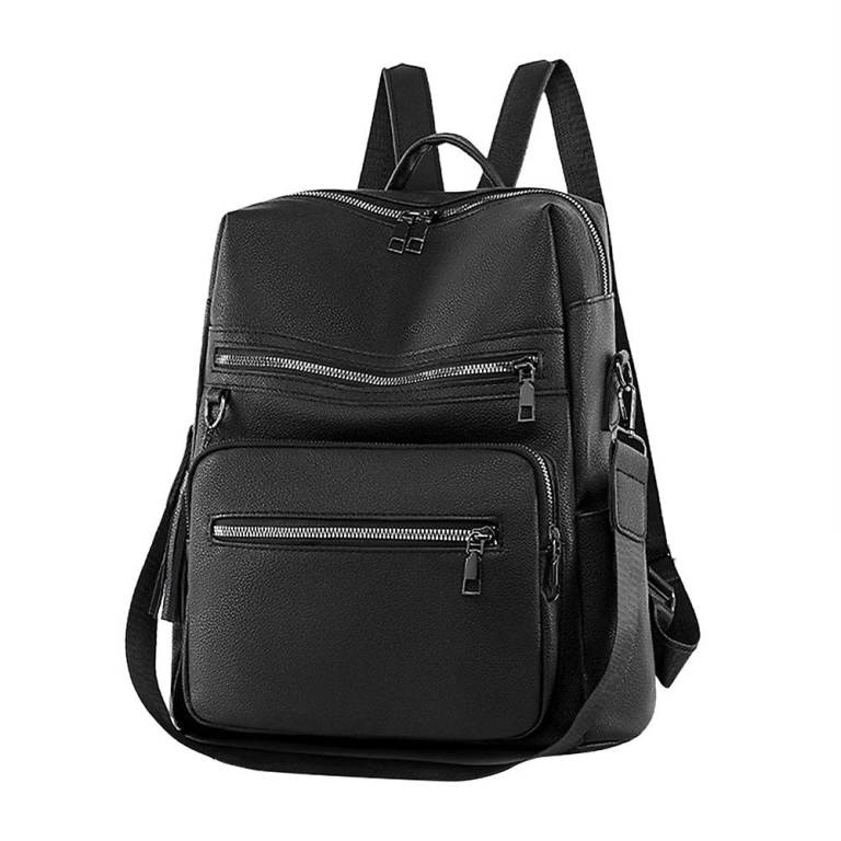 Vintage Style Exquisite Black PU Leather Backpack with Detachable Shoulder Strap