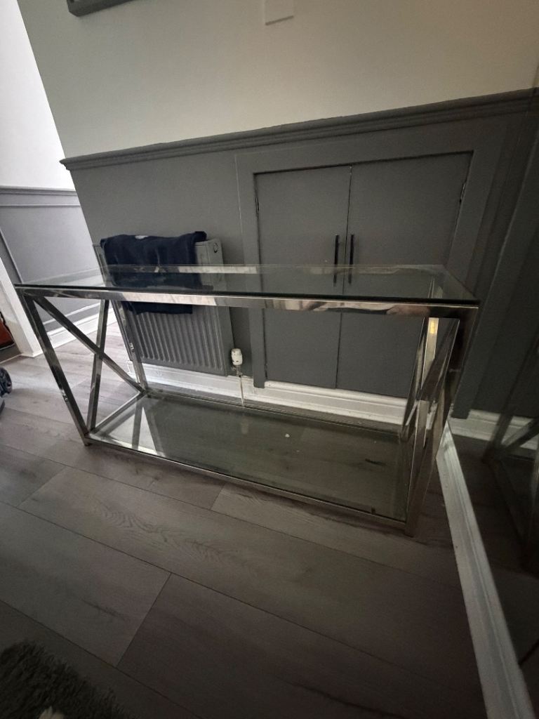 Modern Chrome and Glass Console Table – Good Condition