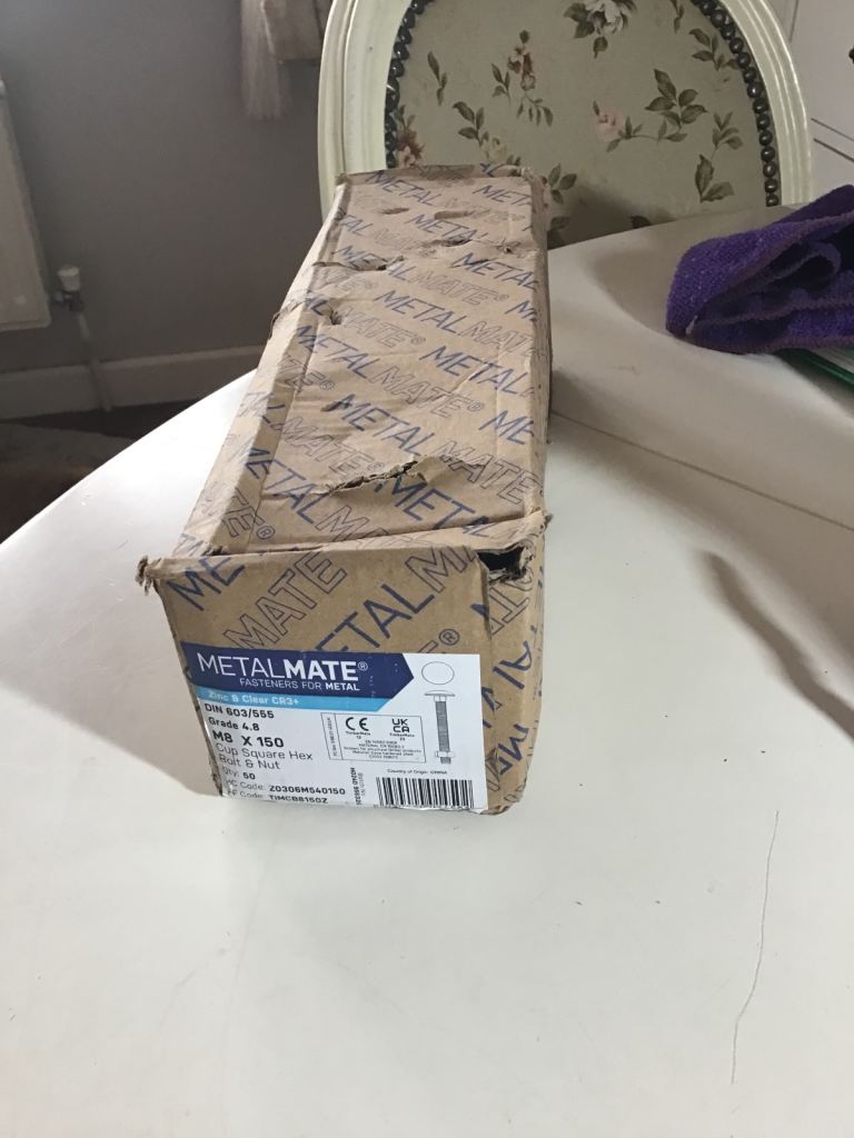 Metal mate M8 x 150 cup square hex bolt & nut Qty50