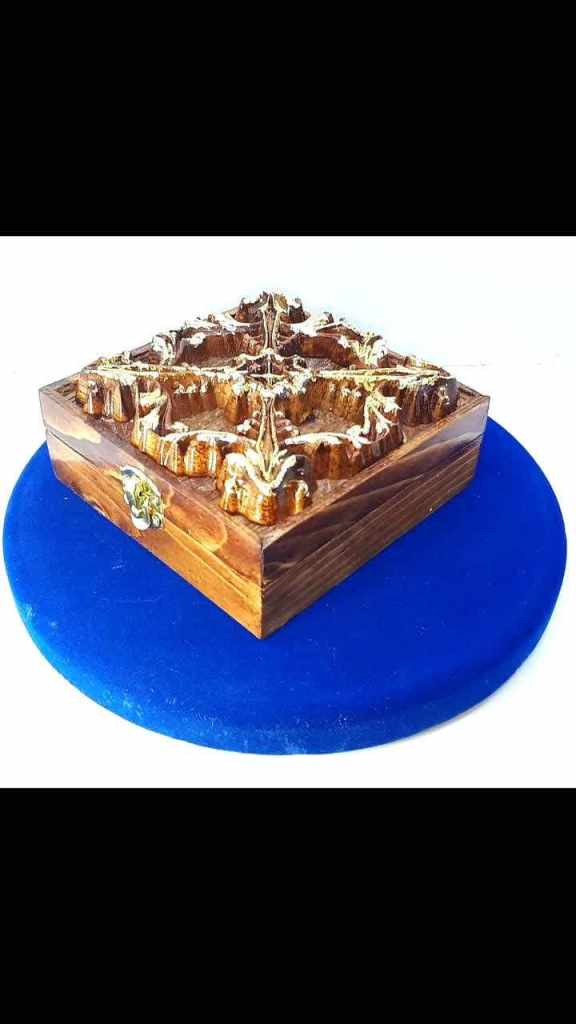 Handmade wooden gold decorated jewellery box 
