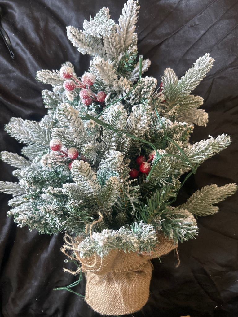 Small Frosted Artificial Christmas Tree with Berries