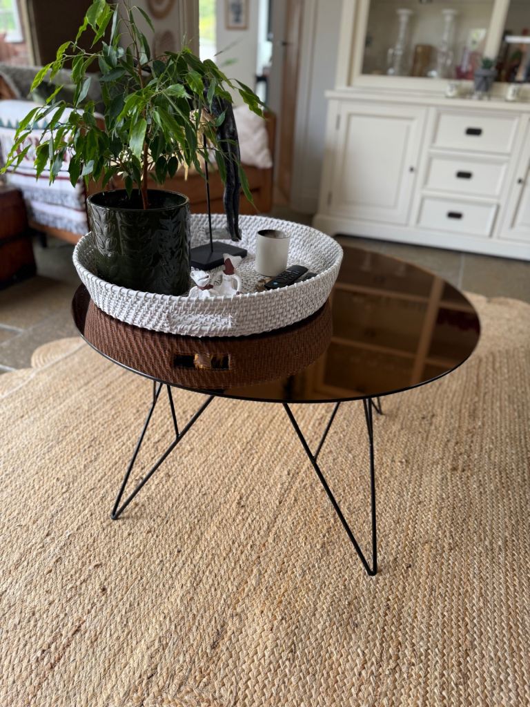 Round brown glass mirror coffee table 