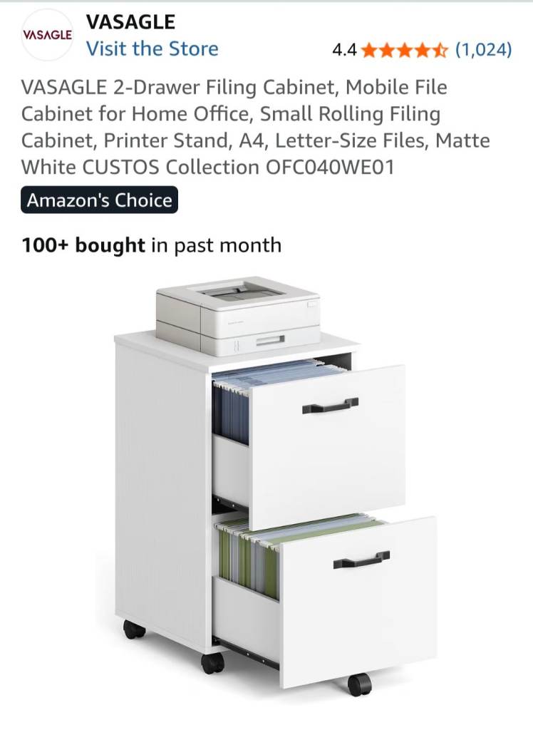 New (unopened) 2-drawer filing cabinet (particleboard)