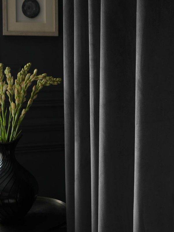 John Lewis steel eyelet curtains in dark grey, in lustrous velvet. W 228cm x L 245cm.