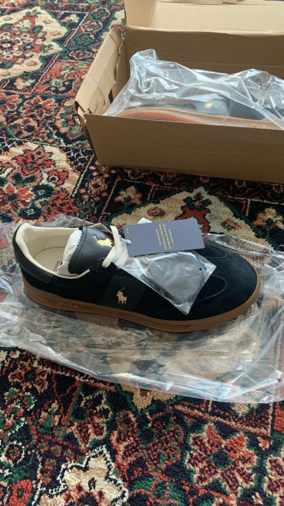Polo Ralph Lauren Mens Heritage Aera Suede Trainers Size 8 Black RRP £125 NEW