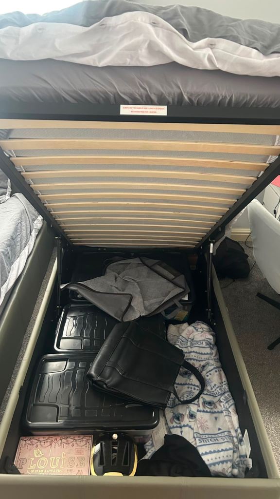 Single Ottoman Storage Bed with Headboard – Grey, Good Condition