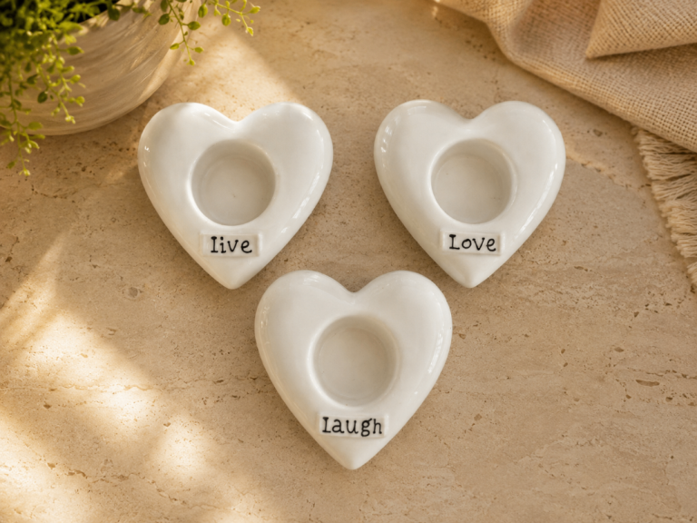 NEXT Live Laugh Love Trio Tealight Holders – White Ceramic