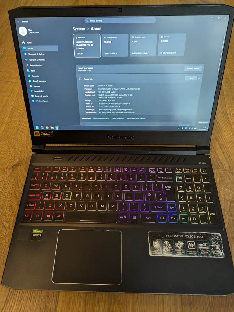 Gaming laptop Acer Predator Helios 300 Intel i5 3060 16GB