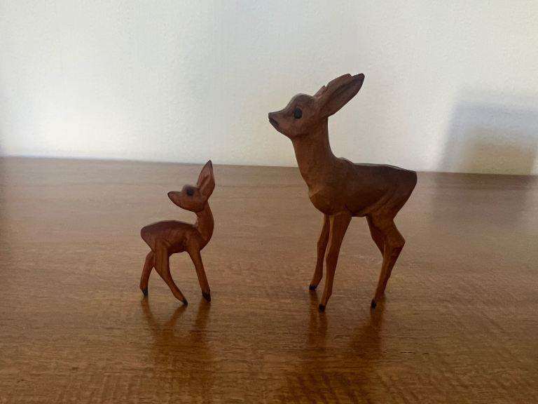 Vintage German wood carved deer figurines