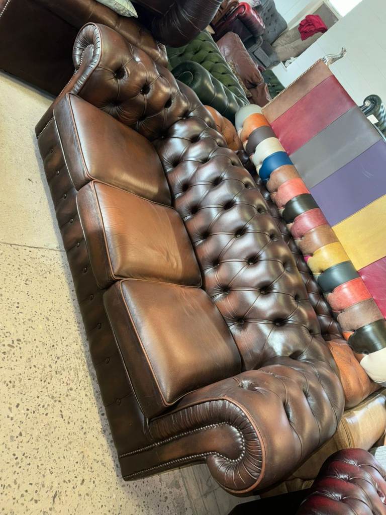  Brown Leather Chesterfield 3-Seater Sofa