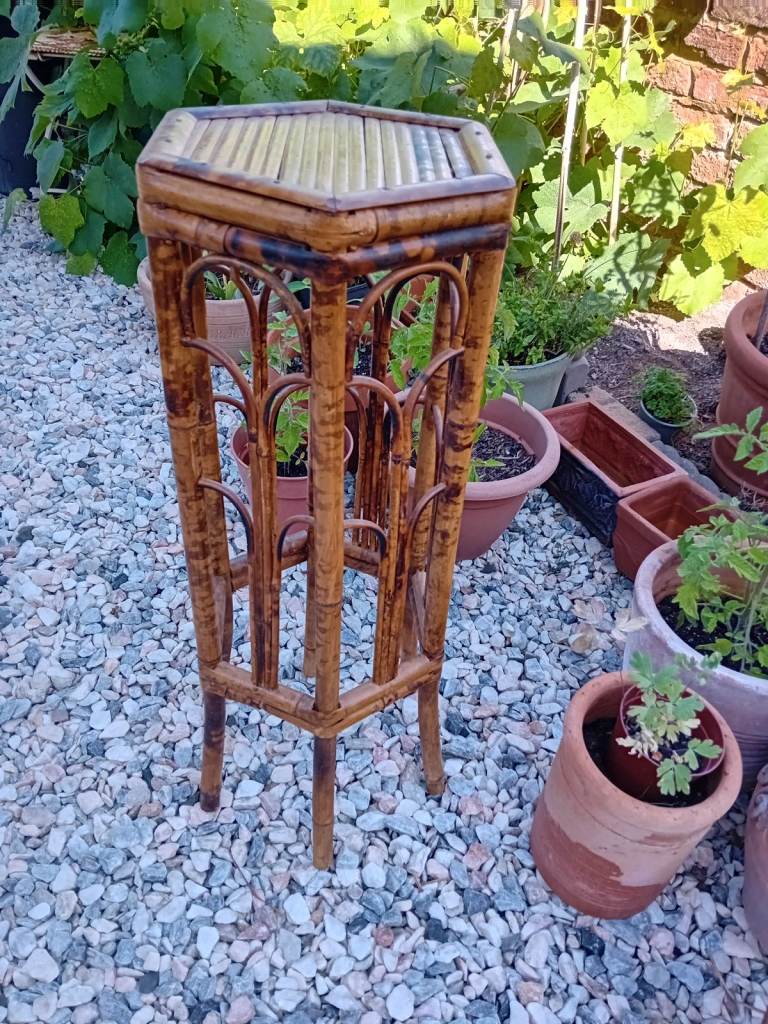  Antique Chinese Hexagonal Burnt Tiger Bamboo Jardiniere / Plant Stand Table