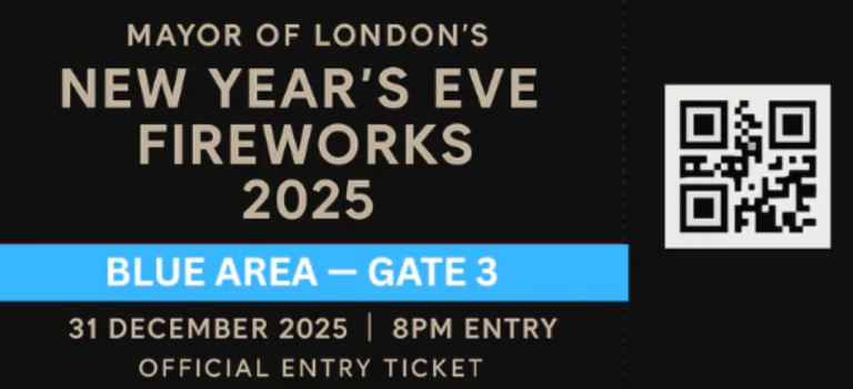 London New Year Eve Firework Ticket - Blue Area (head on view of London Eye)