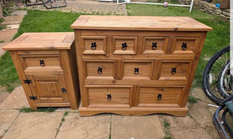 Solid Pine Chest of Drawers and Bedside Cabinet Set