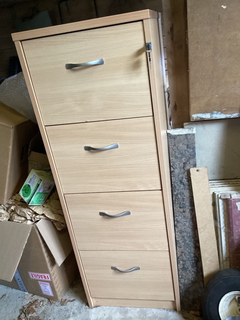 Filing Cabinet, Lockable Four Drawer, Ash Colour Veneer