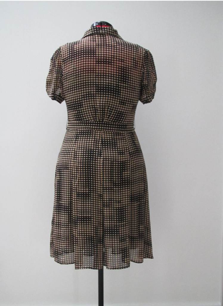 Classic, button up, brown spot, silk dress with matching fabric belt 63” (161cm) by Liena