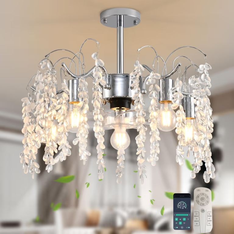 Brand New Crystal Chandelier Ceiling Fan with Remote/App Control