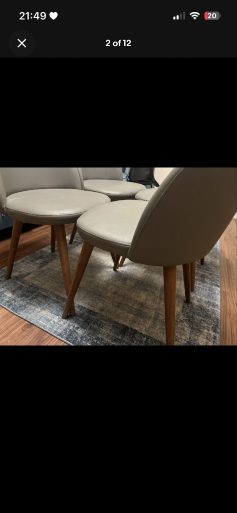 4 Grey Faux Leather Bucket Dining Chairs – Fair Condition