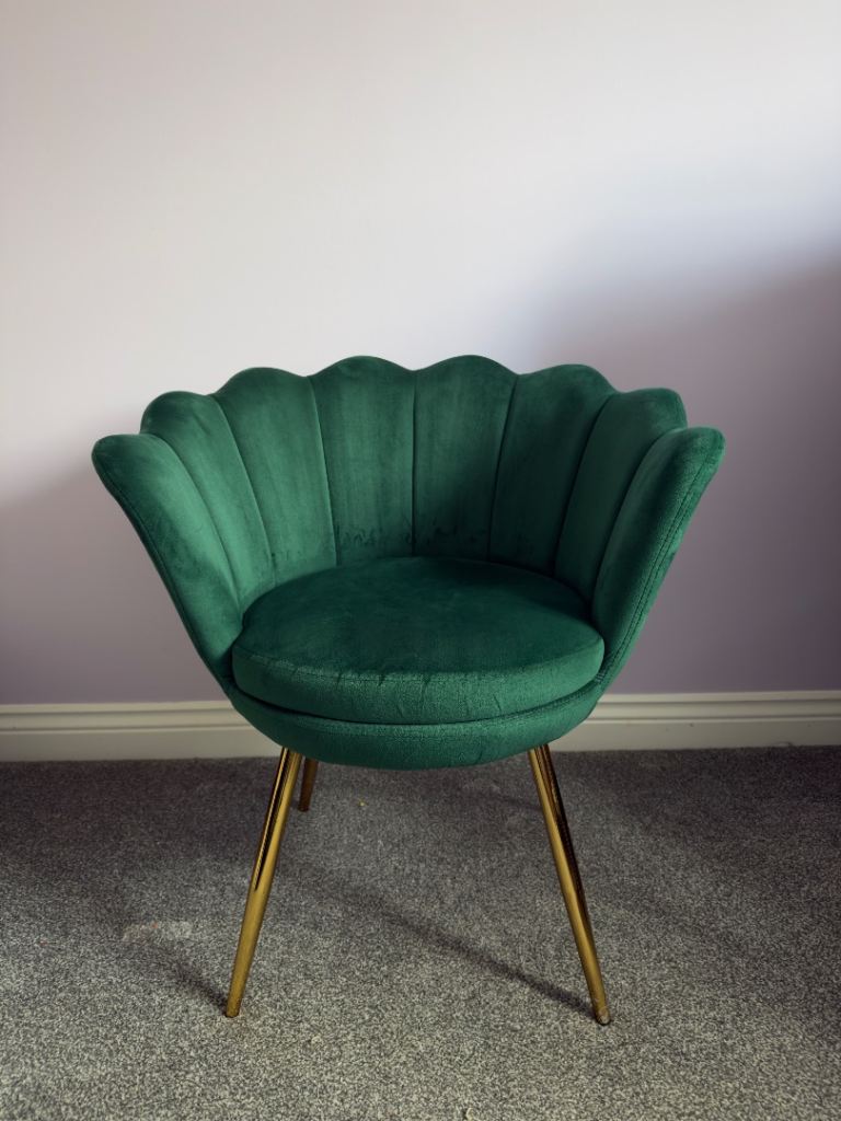 Green Velvet Scalloped Accent Chair with Gold Legs