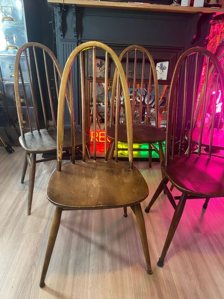 X 6 MID-CENTURY Ercol Windsor BLUE LABEL DINING CHAIRS UP-CYCLE IDEAL FOR PAINTING ,LOCAL DELIVERY