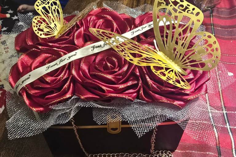 Handmade ribbon roses box