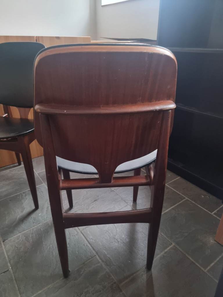 Set of 3 Mid-Century Style Wooden Chairs with Black Leather
