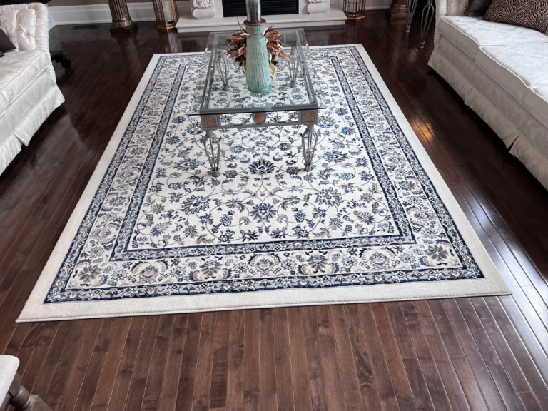 Valloby Persian Style Quality Rug - Cream and Blue Floral Pattern Rug 