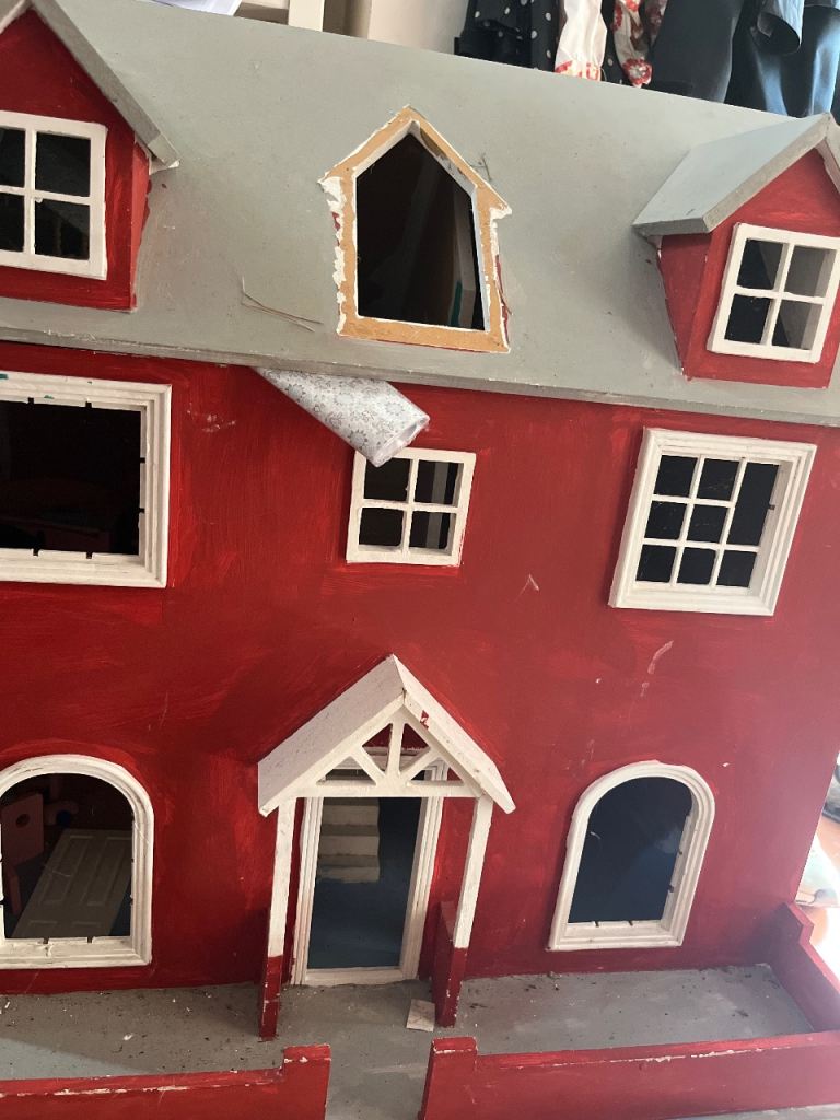 Large Wooden Dolls House – Red, Needs a Little TLC