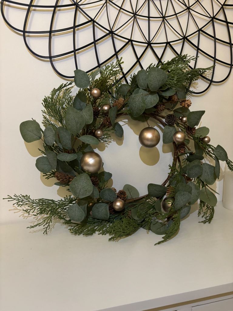 Artificial Eucalyptus & Bronze Bauble Wreath - Christmas Decoration