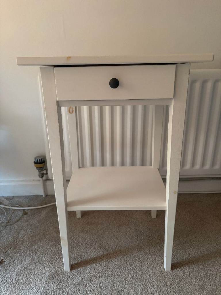 White bedside table with drawer