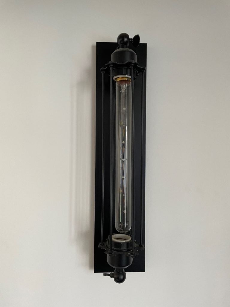 2 black metal industrial wall light fittings
