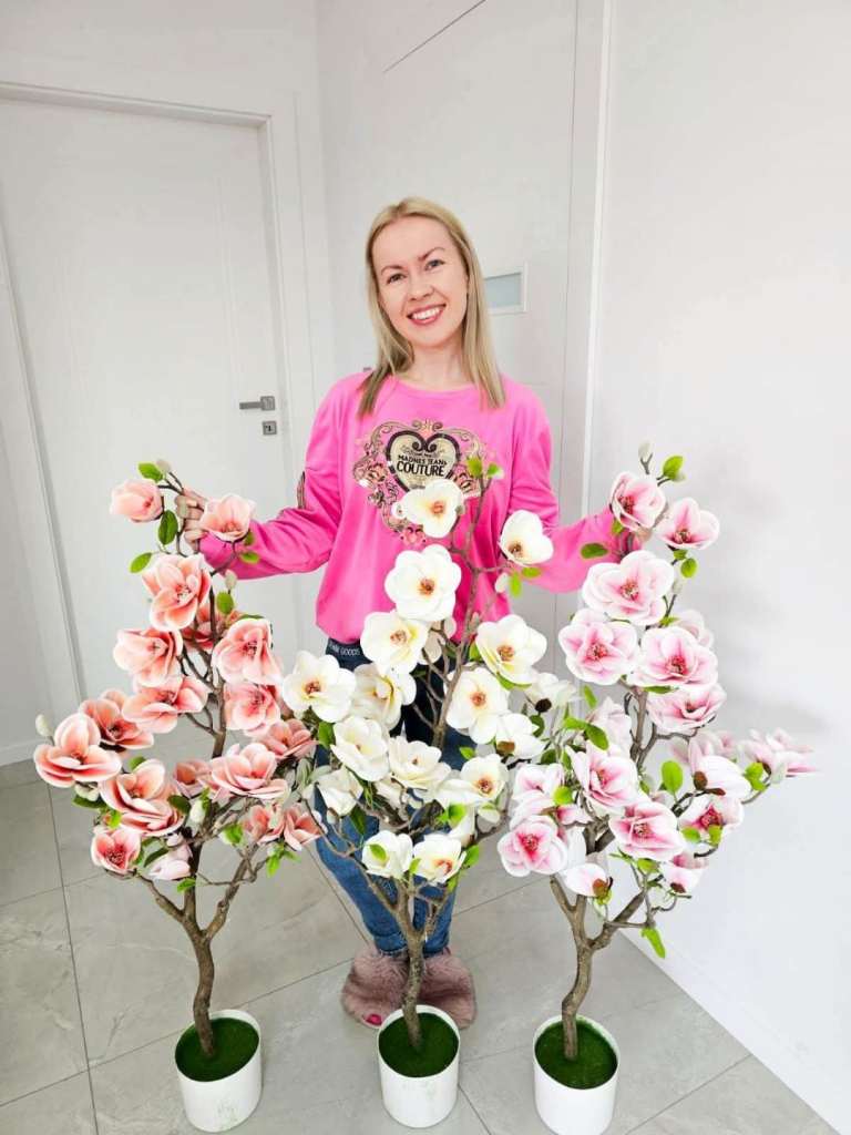 Set of 3 Artificial Magnolia Blossom Trees – Pink & White