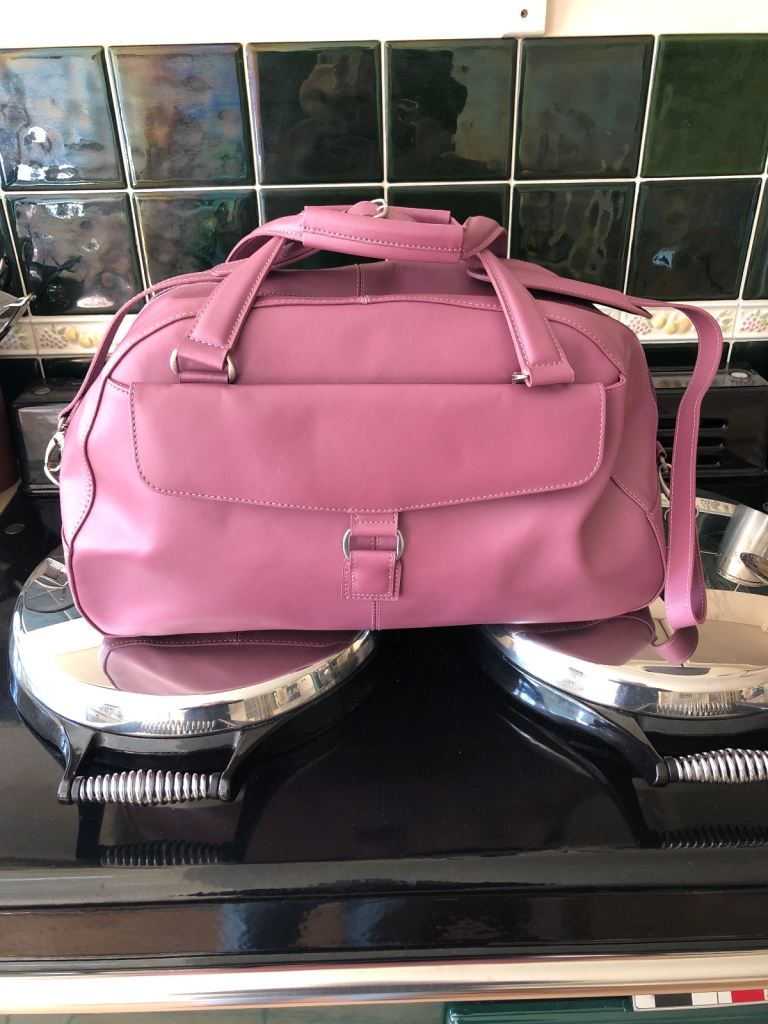 M&S Leather Weekender Holdall Travel bag Mauve with shoulder strap VGC