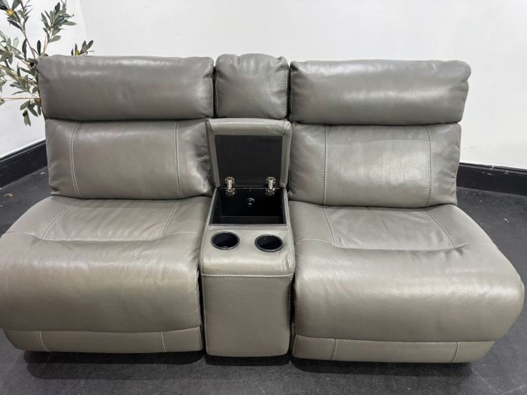 Mushroom Grey Fixed Back Armless 2 Seater Sofa With Drinks Holder  £95 Free Local Delivery