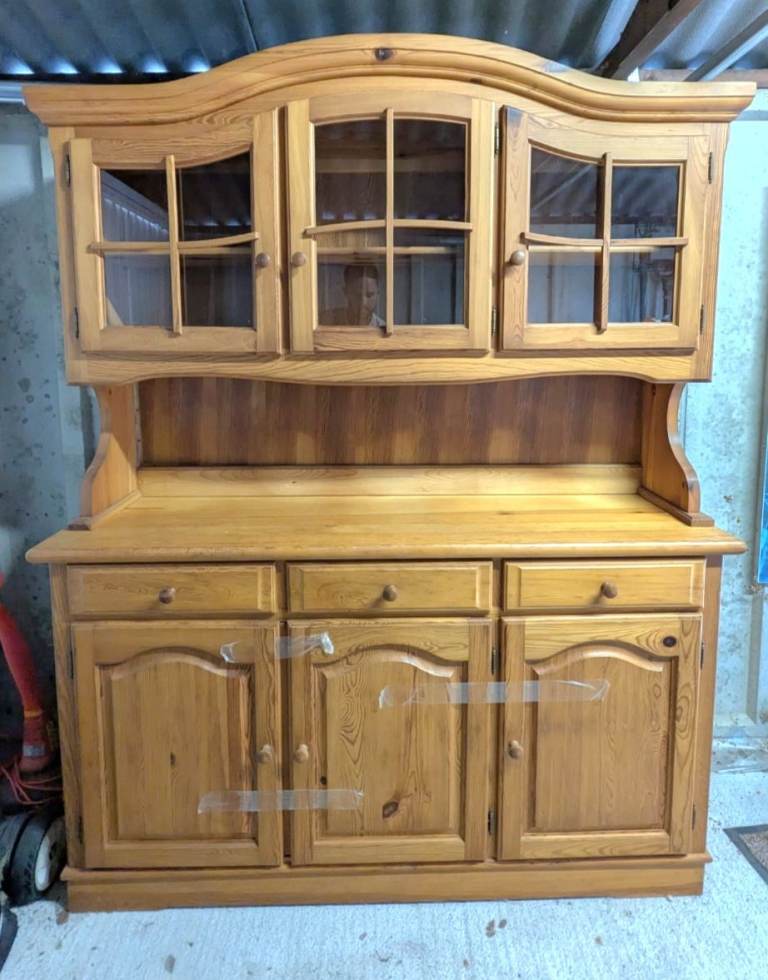 image for Vintage Solid Wood German 3 Door Welsh Dresser with 3 Door Display Cabinet