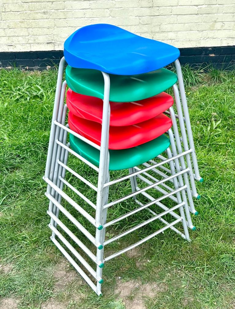 29 Available Kitchen Lab School Stools bar Industrial Metal Chairs Vintage Stacking Retro