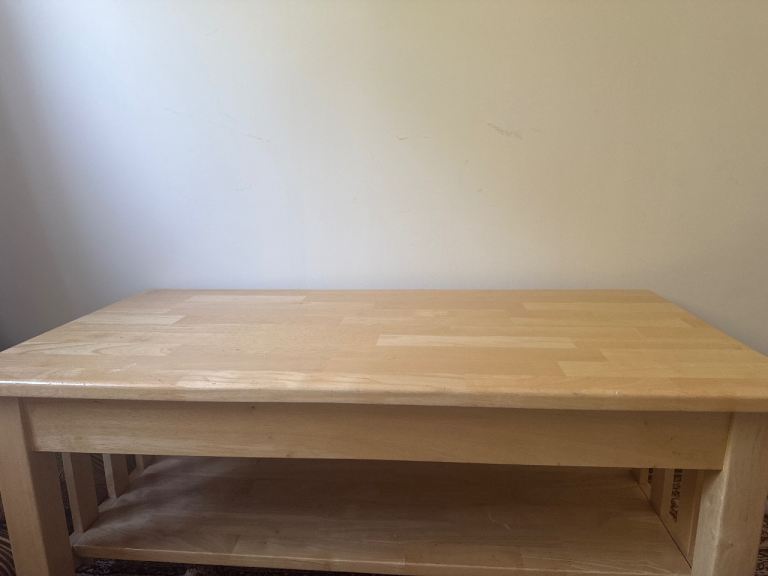 Solid Wood Coffee Table with Shelf – Good Condition