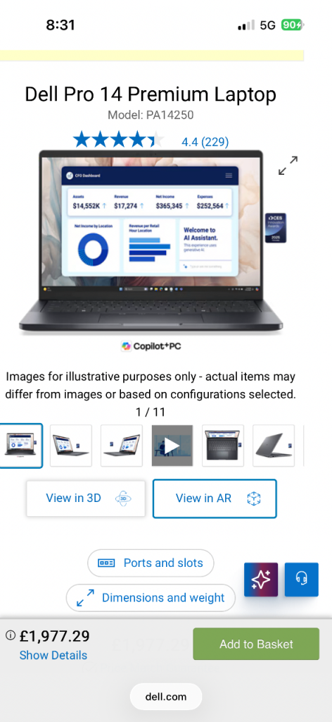 SAVE £1000,LATEST MODEL 3 YEAR WARRANTY BRAND NEW BOX, Dell Pro 14 Premium Laptop ultra 7, 32gb ram 
