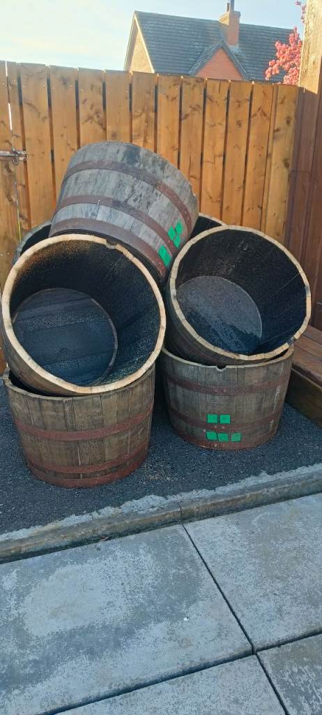 Oak barrel planters £25 each.