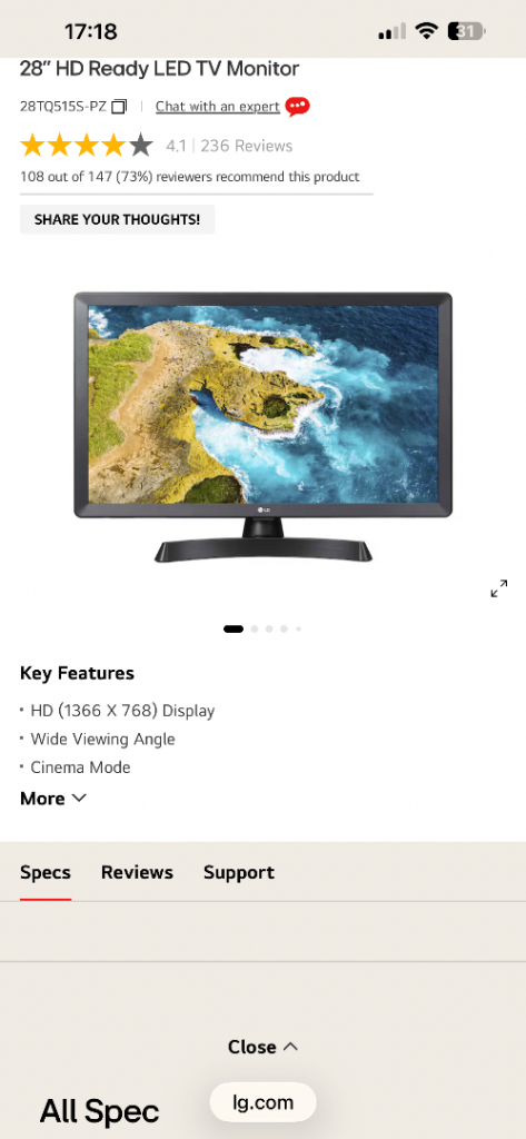 LG 28" HD Ready LED TV Monitor