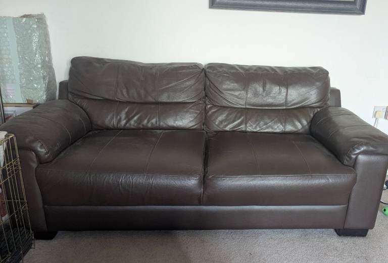 Brown Leather Two-Seater Sofa  - Free