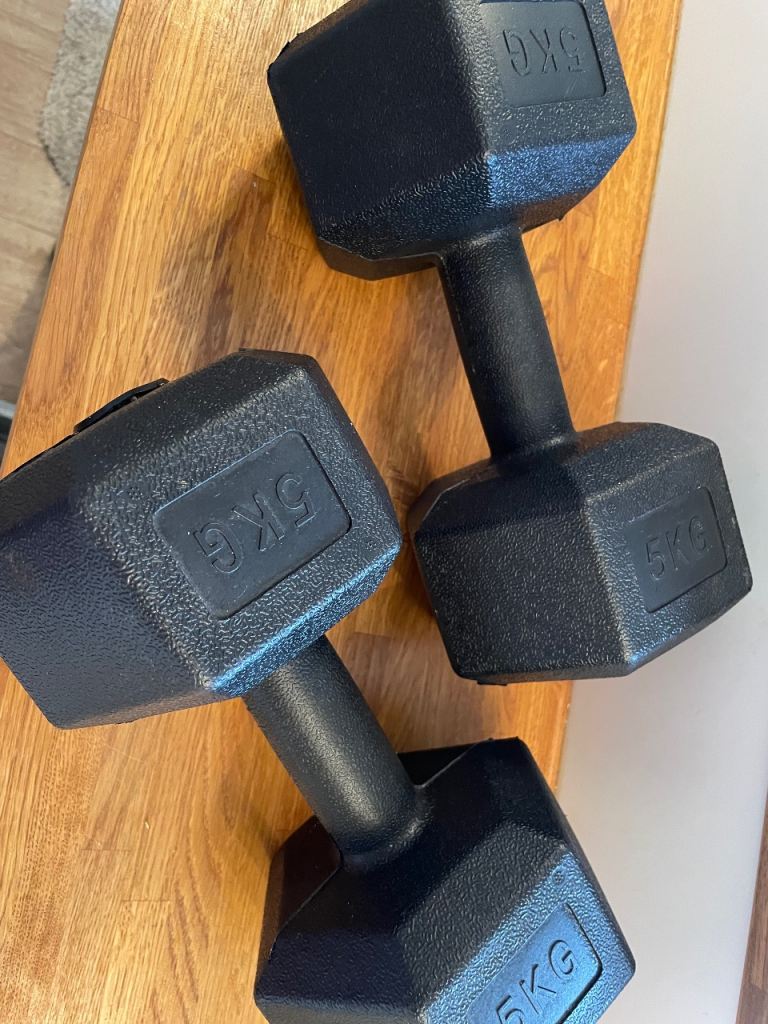Pair of 5kg black dumbbells