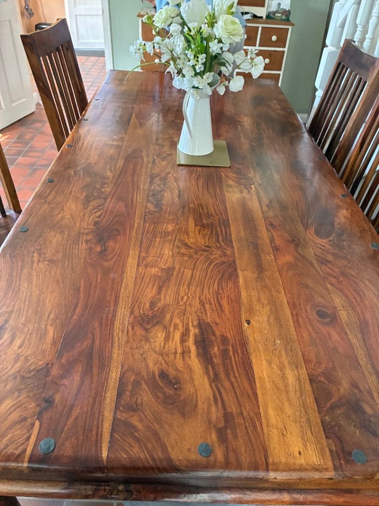 Indian wood table and 6 chairs