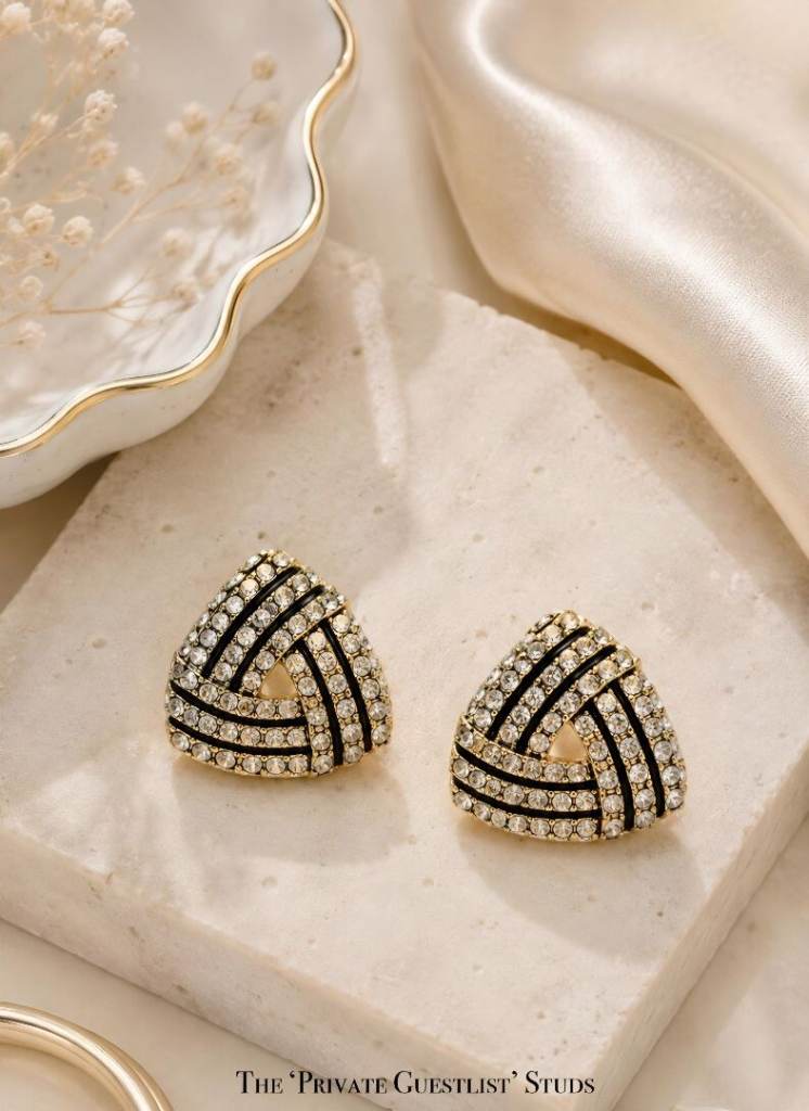 Lovely Pair of Gold-Tone Stud Earrings, Triangle Design