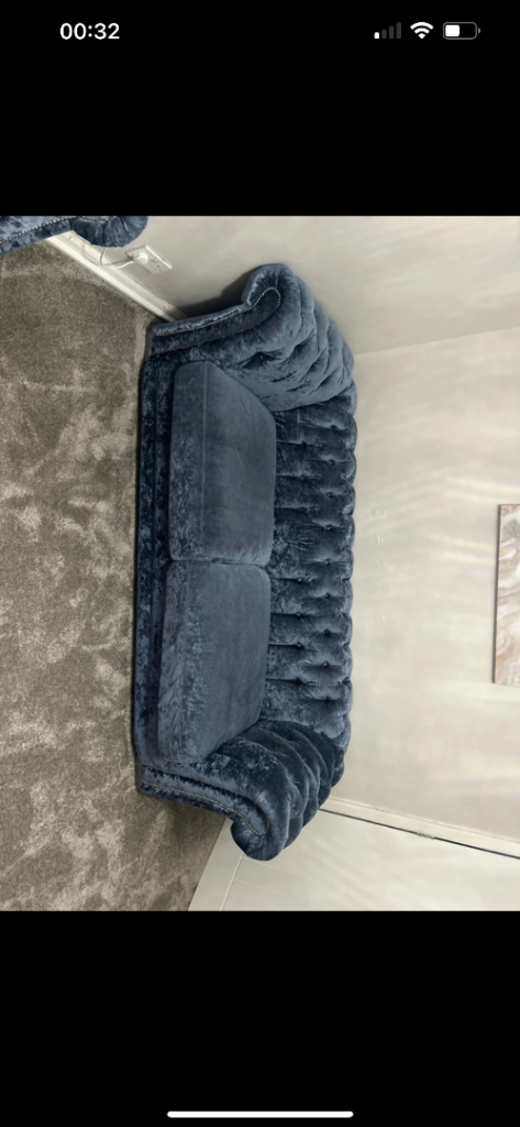 3+2+Footstool Denim Blue Velvet Sofa Set