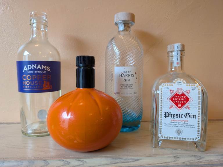 Collection of 4 Interesting Empty Alcohol Bottles for Decoration or Upcycling