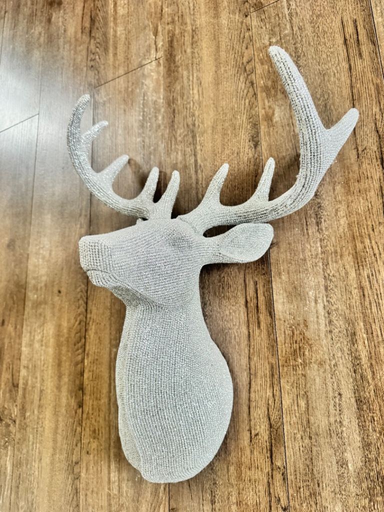Glitter Silver Antler Deer Stag Head Home Decor Wall Ornament